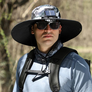 (🎉SUMMER HOT SALE)Wide Brim Solar Fan Outdoor Fishing Hat-Solar & USB Charging