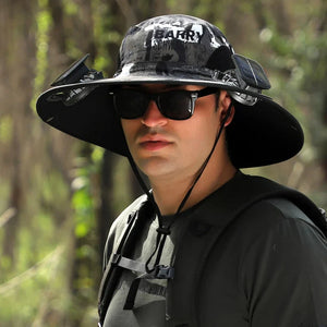 (🎉SUMMER HOT SALE)Wide Brim Solar Fan Outdoor Fishing Hat-Solar & USB Charging