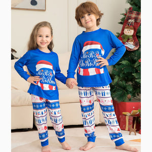 Merry Christmas Family Matching Pajamas Set Blue Print Sleepwear
