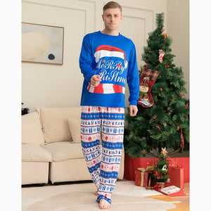 Merry Christmas Family Matching Pajamas Set Blue Print Sleepwear