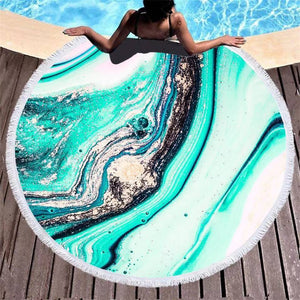 New Marbled Fringed Circular Bathroom Beach Towel