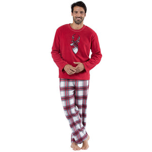 Red Plaid Christmas Reindeer Print Family Matching Pajamas Set