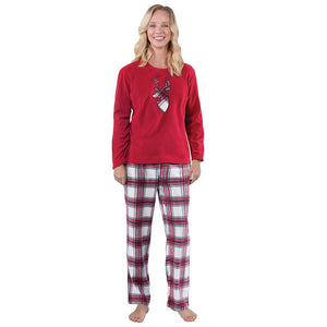 Red Plaid Christmas Reindeer Print Family Matching Pajamas Set