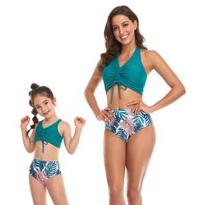 🎉Spring Sale 50% Off - Halter Drawstring Top & Floral Bottom Mommy and Me Swimsuit