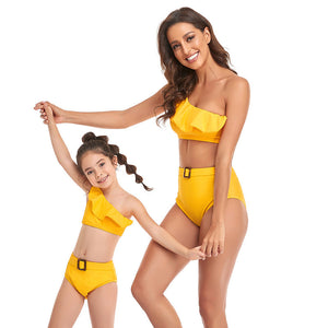 🎉Spring Sale 50% Off - Ruffled Split High Waist Tie Bikini Mommy and Me Swimsuit