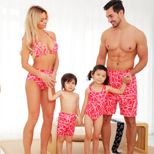 Family Matching Pink Chain Printed Swimsuits