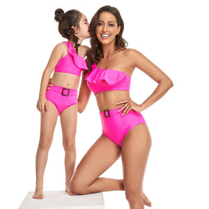 🎉Spring Sale 50% Off - Ruffled Split High Waist Tie Bikini Mommy and Me Swimsuit