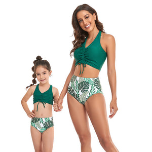 🎉Spring Sale 50% Off - Halter Drawstring Top & Floral Bottom Mommy and Me Swimsuit