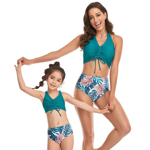 🎉Spring Sale 50% Off - Halter Drawstring Top & Floral Bottom Mommy and Me Swimsuit