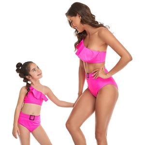 🎉Spring Sale 50% Off - Ruffled Split High Waist Tie Bikini Mommy and Me Swimsuit