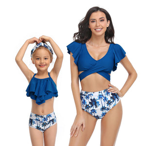 Ruffled Deep V Top & Floral Bottom Mommy and Me Swimsuit