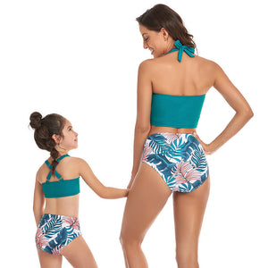 🎉Spring Sale 50% Off - Halter Drawstring Top & Floral Bottom Mommy and Me Swimsuit