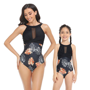 🎉Spring Sale 50% Off - Halter Floral Transparent One-Piece Mommy and Me Swimsuit