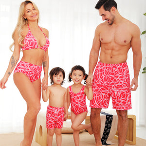 Family Matching Pink Chain Printed Swimsuits