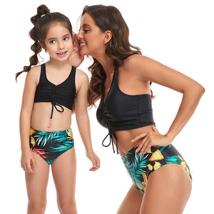 🎉Spring Sale 50% Off - Halter Drawstring Top & Floral Bottom Mommy and Me Swimsuit