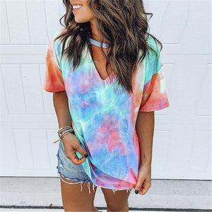 Hollow Out Tie Dye Tops Tee